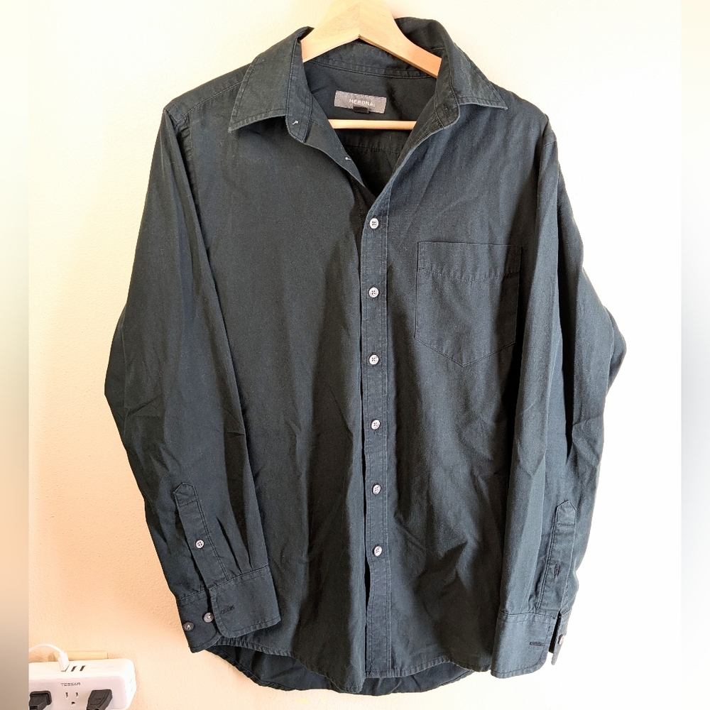 Men's Classic Black Button Down Collared Shirt Merona Size S